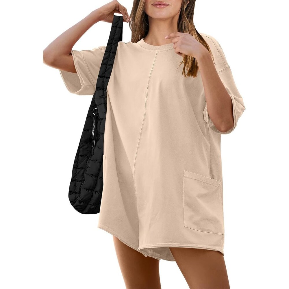 ANRABESS Women Summer Oversized T-Shirt Tee Rompers Casual Short Sleeve Overall